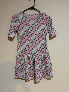 Nickelodeon JoJo Siwa Unicorn Girls Dress Size 10-12 Gray Stars Short Sleeve